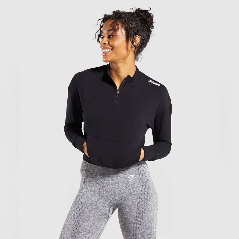 Gymshark Half Zip Sweatshirt Pippa Training Pullover 1/4 Zip Crop in black - Picture 3 of 9